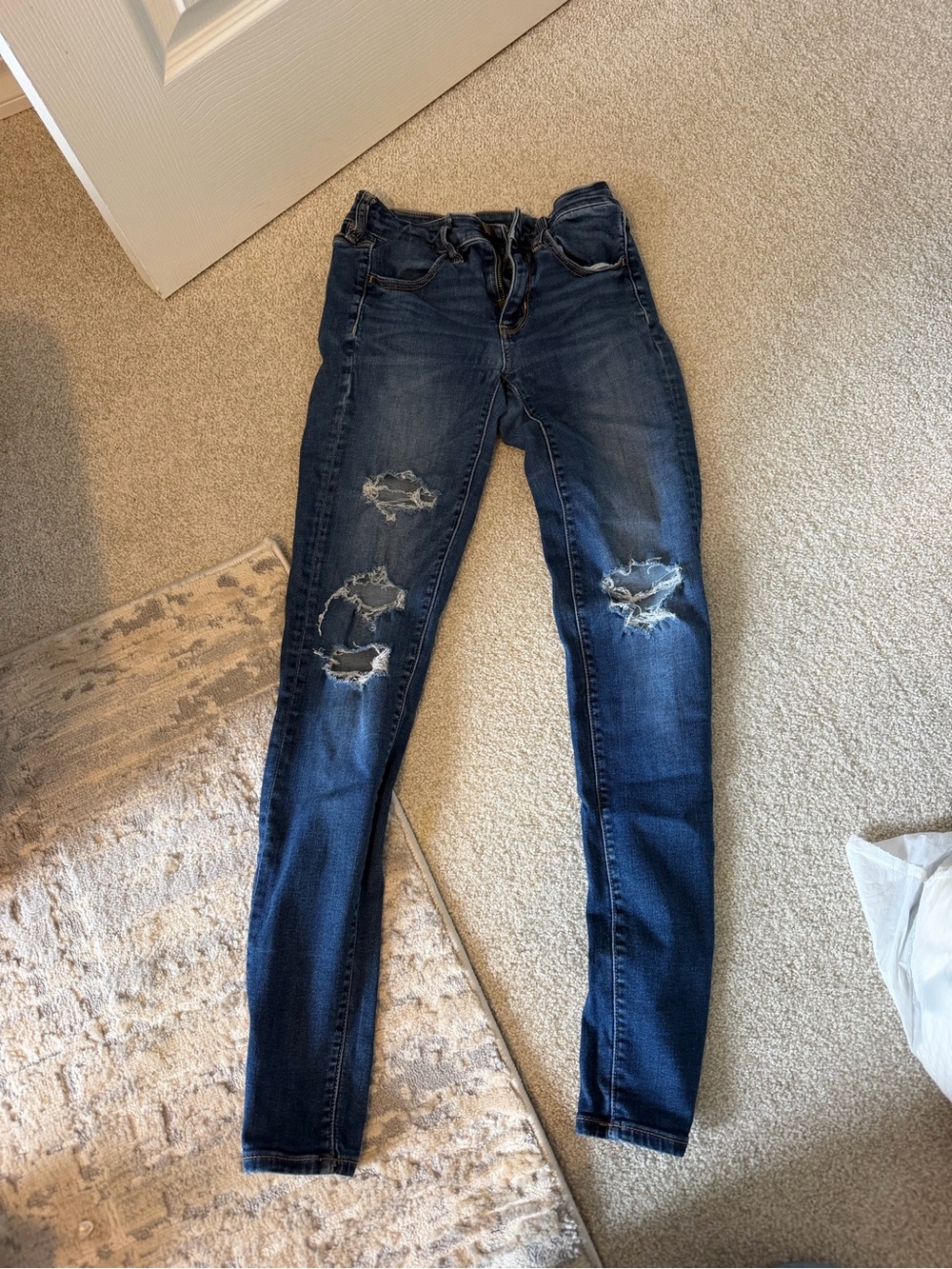 American Eagle Outfitters Dark Blue Ripped Skinny Jeans